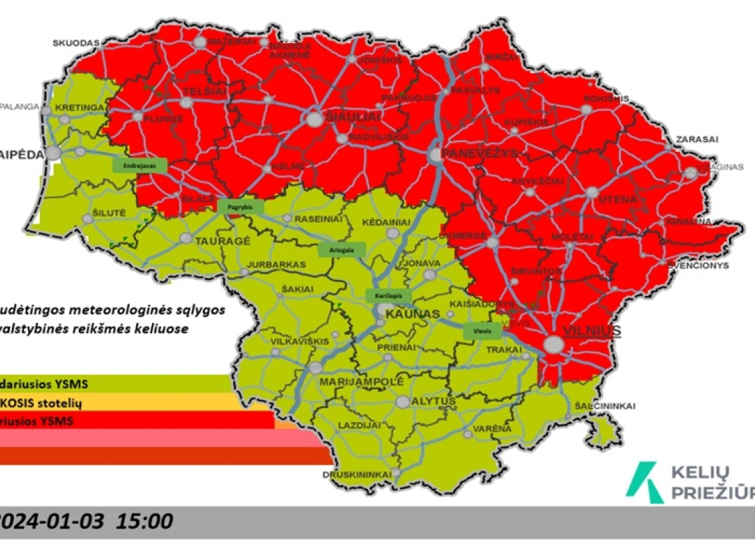 Ypač sudėtingos meteorologinės sąlygos valstybinės reikšmės keliuose