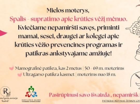 Spalis – supratimo apie krūties vėžį mėnuo