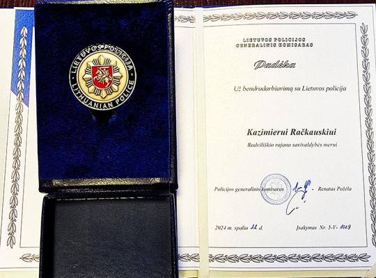 Radviliškio rajono merui – policijos generalinio komisaro padėka