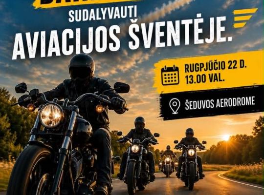 Motociklininkai kviečiami kartu važiuoti į Aviacijos šventę Šeduvos aerodrome